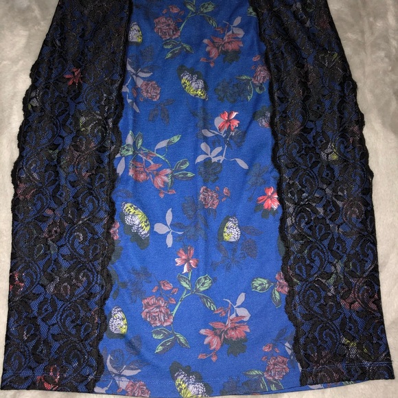Black Lace Dress Blue Butterfly Print Midi - Picture 4 of 11